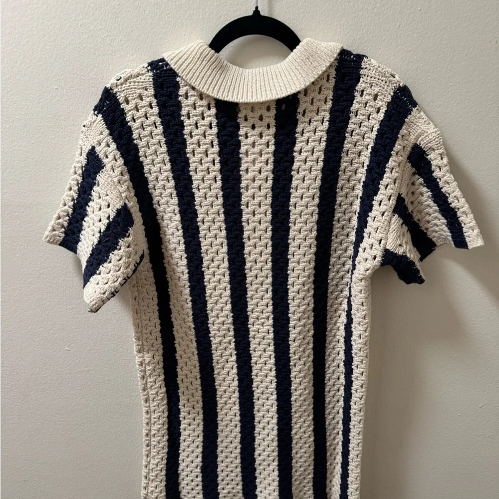 The Drop Knit Sweater Dress with Navy and Cream Stripes - Picture 5 of 5